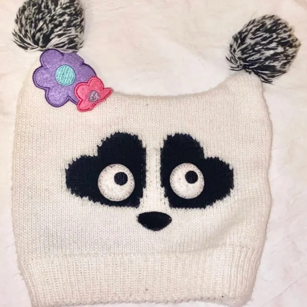 💞 Toddler Pom Pom Panda Knit Beanie Hat